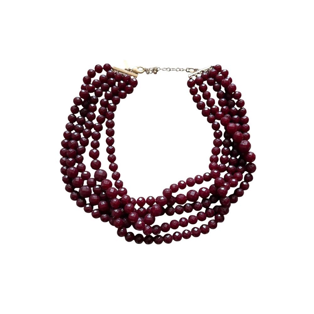 Lane Bryant Burgundy Multi-Strand Statement Necklace Faceted Bead Gold Tone